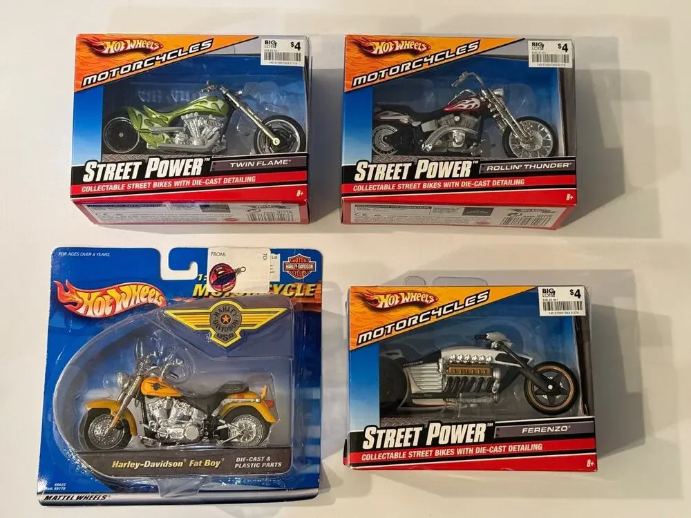 🏍️ Hot Wheels Motorcycles Lot of 4 Harley Davidson & Street Power Die Cast
